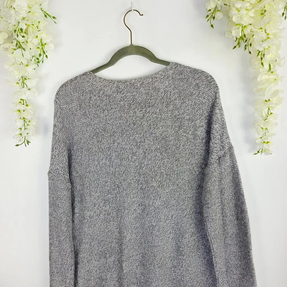 Old Navy Sweater XL Gray Marled V-Neck Knit Tunic Relaxed Minimalist Cozy Casual